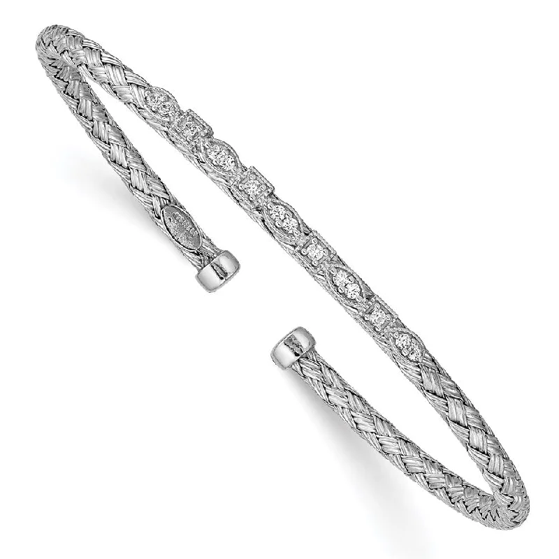 Women’s gold chain bracelets-Sterling Silver Polished Rhodium-plated Cuff Bangle-WBC-QB978