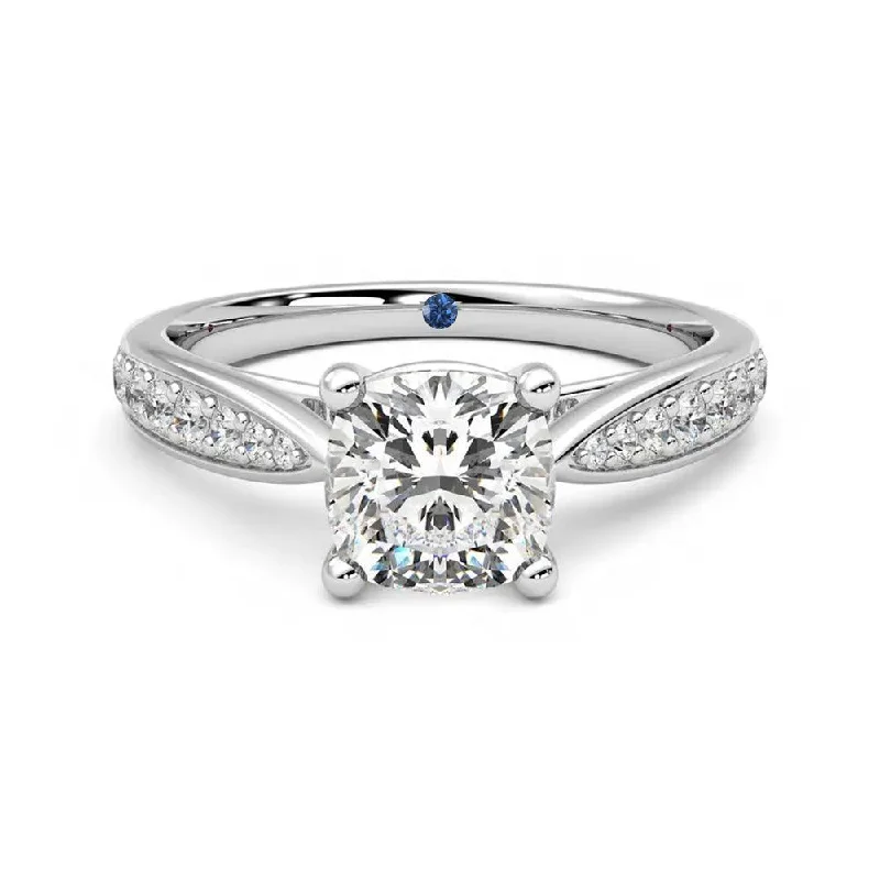 Women’s antique engagement rings-Cushion Cut Moissanite Engagement Ring with Pavé Band and Hidden Anniversary Stone Accent