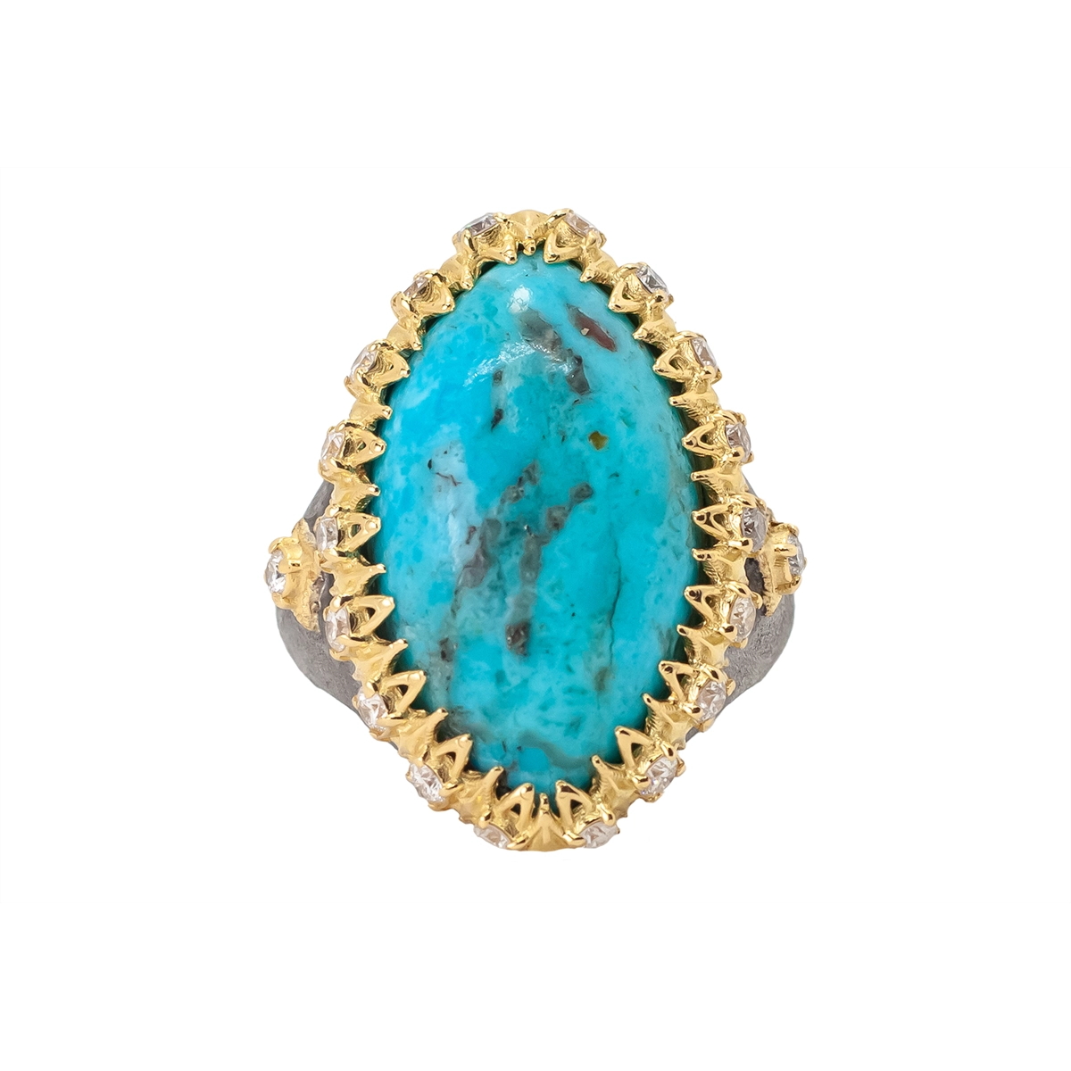 Women’s cushion halo engagement rings-Armenta 18K Yellow Gold and Grey Sterling Silver Turquoise and Diamond Ring