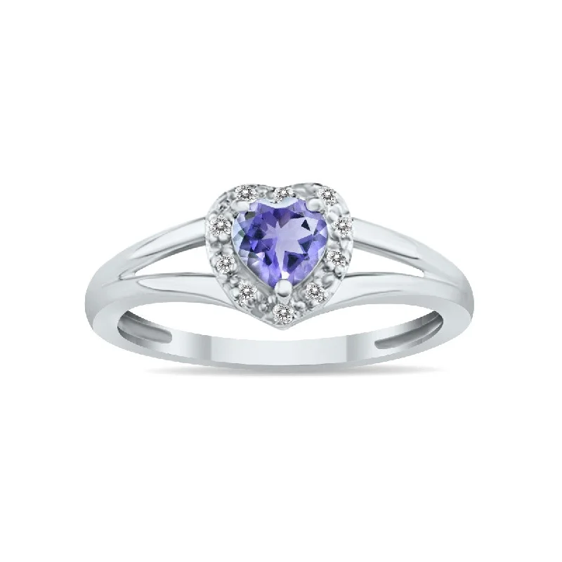 Women’s infinity rings-Marquee Jewels Heart Shape Tanzanite and Diamond Ring in 10K White Gold