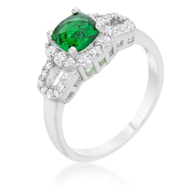 Women’s elegant diamond rings-Liz 1.1Ct Emerald Cz Rhodium Classic Ring