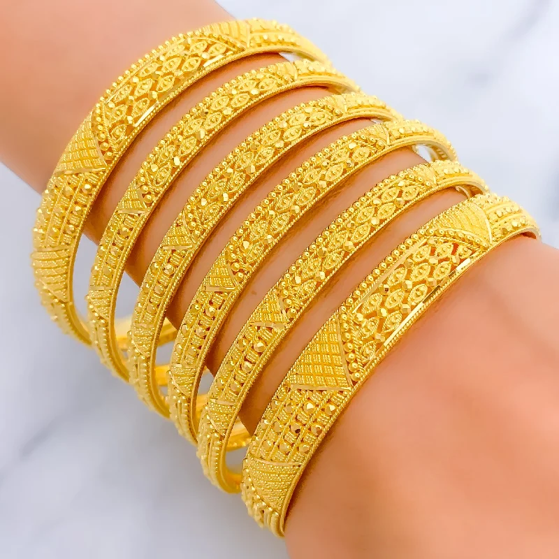 Women’s tennis bangles-Extravagant Stunning Checkered 22k Gold Bangle Set