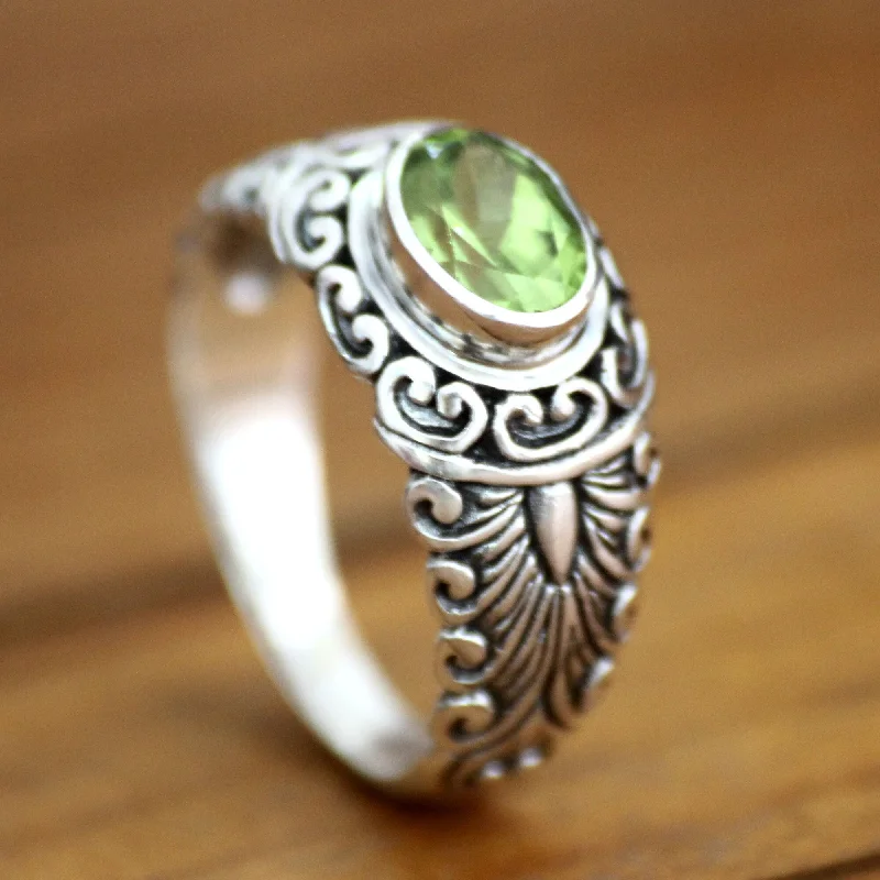 Women’s wedding rings with sapphire-Handcrafted Sterling Silver 'Bali Heritage' Peridot Ring (Indonesia)