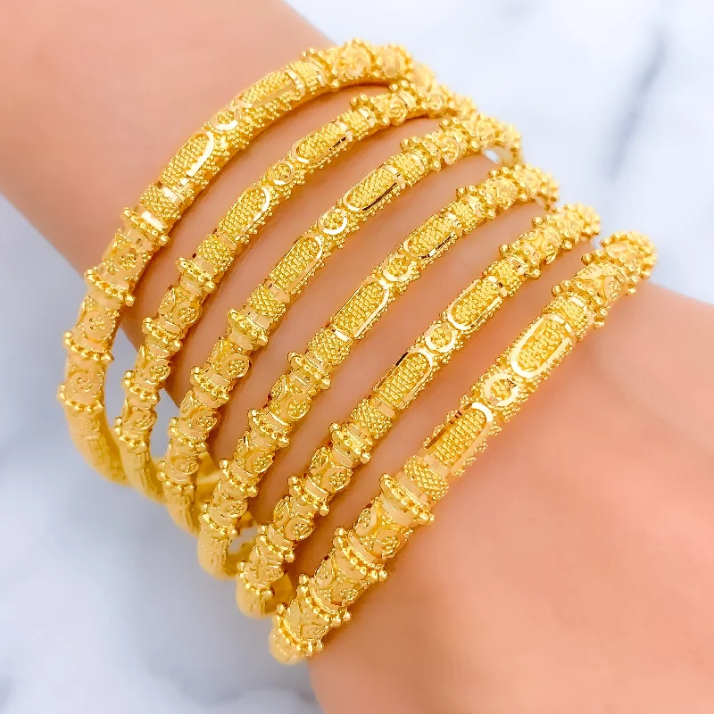 Women’s elastic bracelets-Classic Extravagant Beaded 22k Gold Bangles