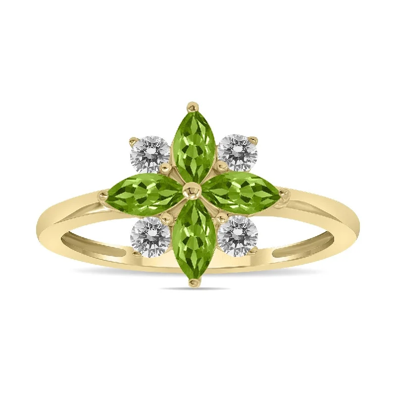 Women’s flower-shaped rings-Marquee Jewels 3/4 Carat TW Peridot and Diamond Flower Ring in 10K Yellow Gold