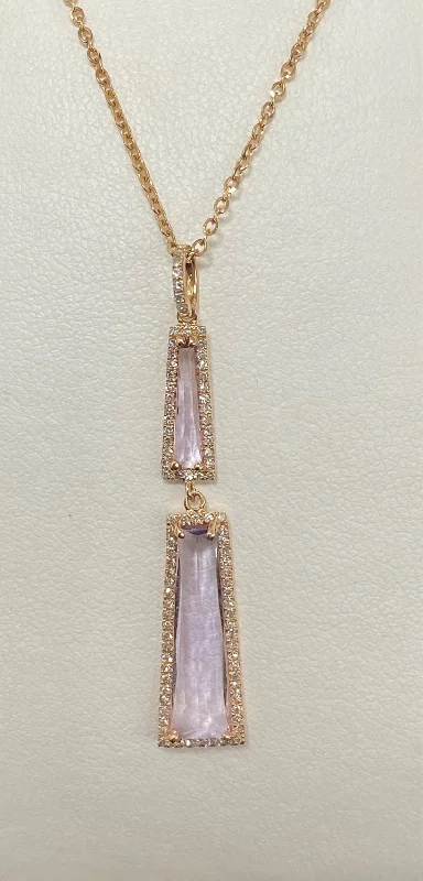 Women’s adjustable chain necklaces-14kt Rose Gold Amethyst and Diamond Pendant