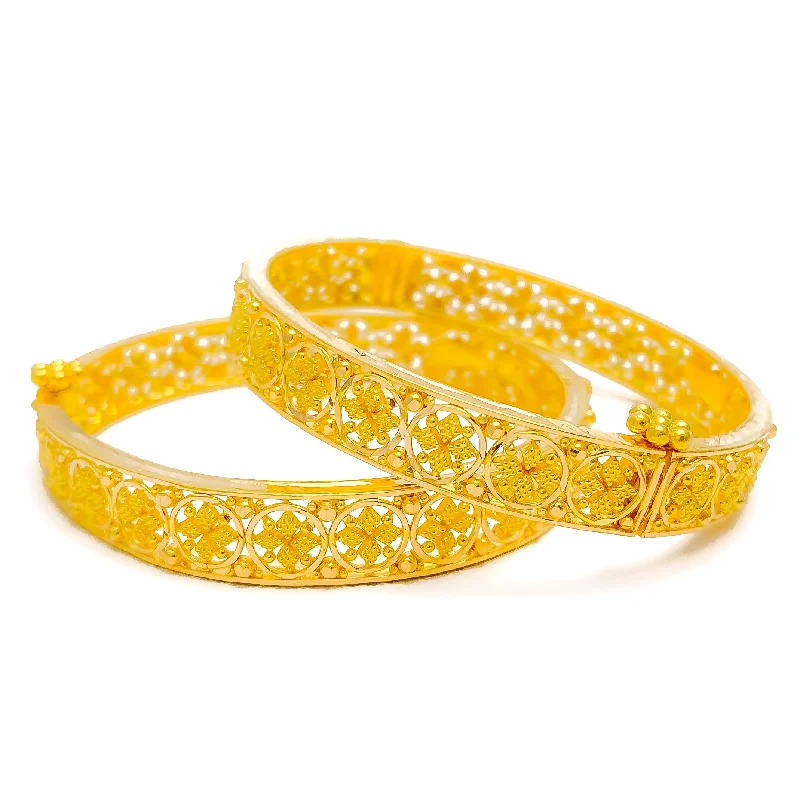 Women’s heart-shaped bracelets-Traditional Checkered Flower 22k Gold Baby Bangles