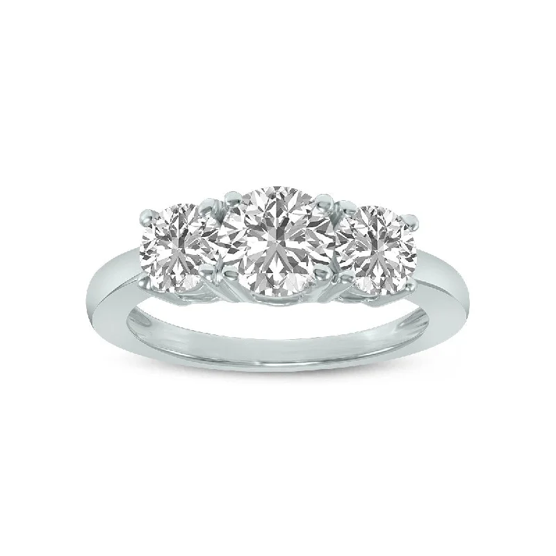 Women’s personalized rings-Marquee 1.50 CTW Three Stone Round Cut Lab Grown Diamond Ring in 14K White Gold