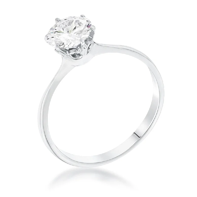 Women’s mixed metal rings-Rhodium 1-Carat Single Stone CZ Classic Solitaire Ring