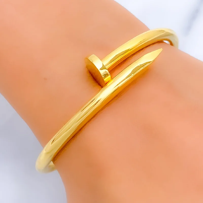 Women’s dainty bracelets-Attractive 22K Gold Nail Bangle Bracelet