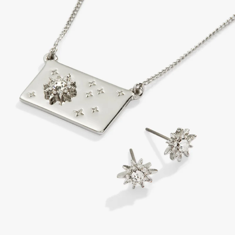 Women’s fashion chain necklaces-Starburst Charm Necklace and Stud Earring Gift Set