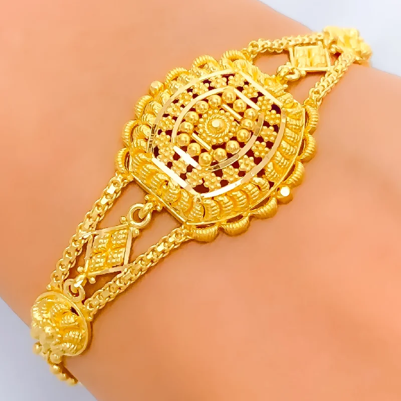 Women’s luxury bangles-Charming Intricate Beaded 22k Gold Bracelet