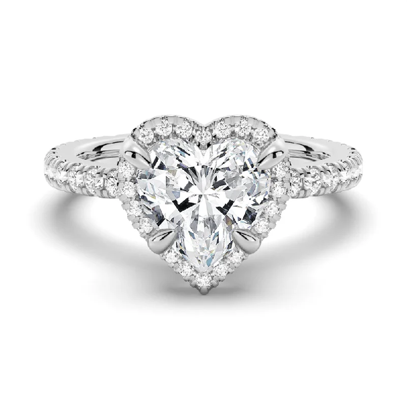 Women’s art deco diamond engagement rings-Half Eternity Heart Shaped Moissanite Halo Engagement Ring