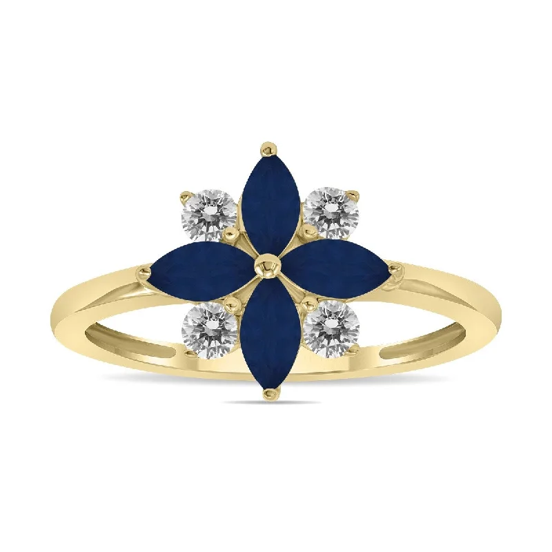 Women’s rose gold engagement rings-Marquee Jewels 3/4 Carat TW Sapphire and Diamond Flower Ring in 10K Yellow Gold