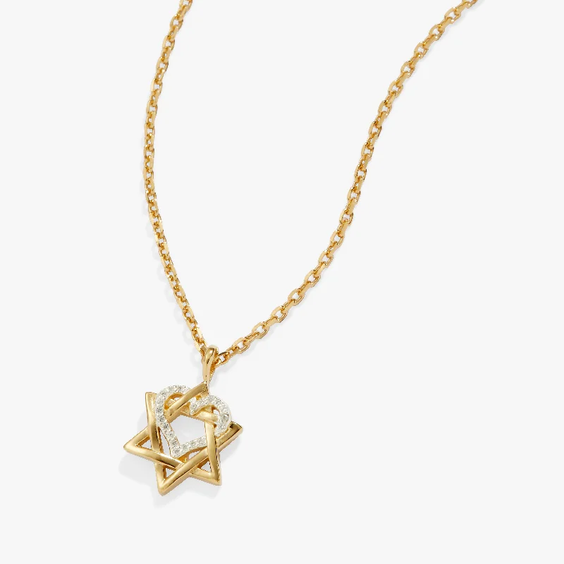 Women’s gold coin necklaces-Star of David Heart Necklace, 14kt Gold Plated