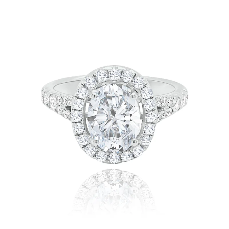 Women’s designer diamond engagement rings-Halo set Oval cut Diamonds Engagement Ring