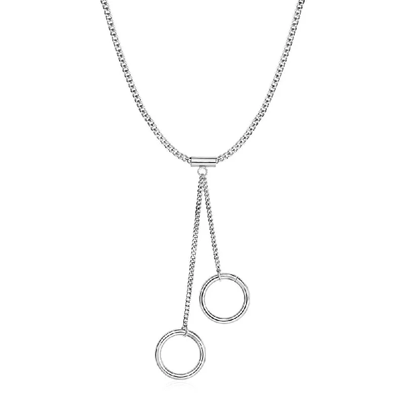 Women’s multi-stone rings-Necklace with Two Ring and Chain Pendants in Sterling Silver