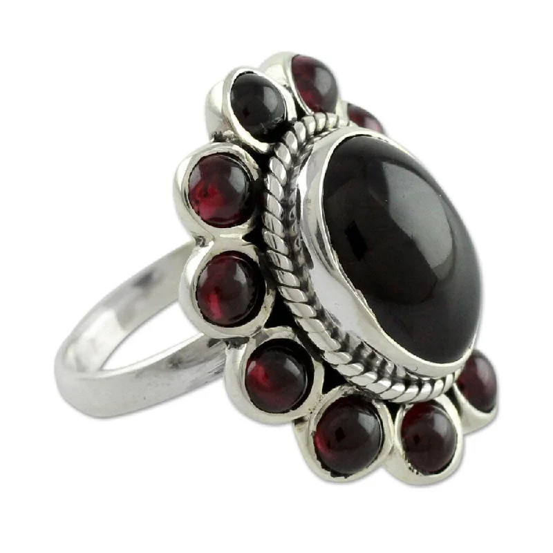 Women’s wedding rings with rubies-NOVICA Handmade Sterling Silver 'Scarlet Petals' Garnet Ring (India)