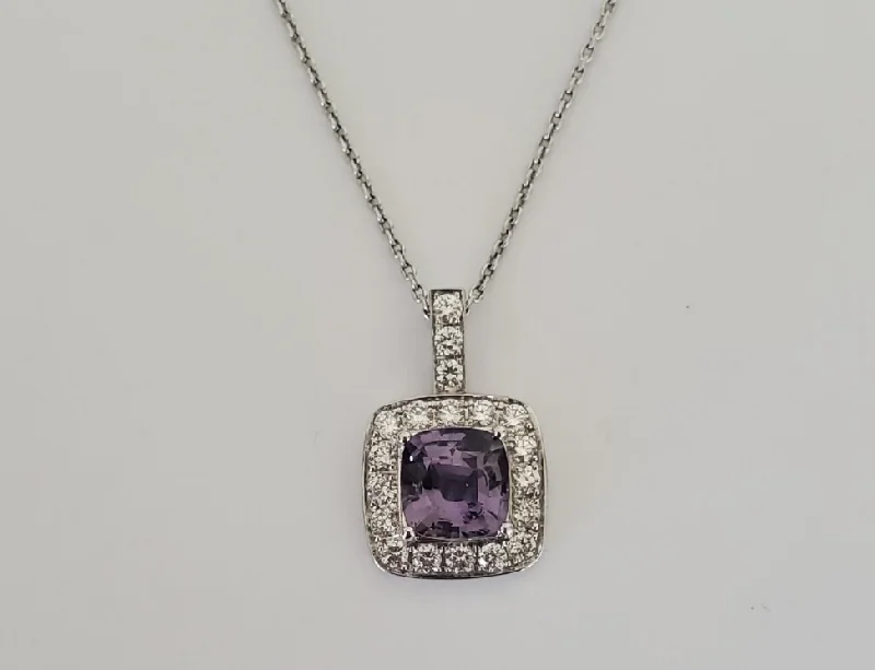 Women’s long necklaces-18kt White Gold Purple Sapphire and Diamond Pendant