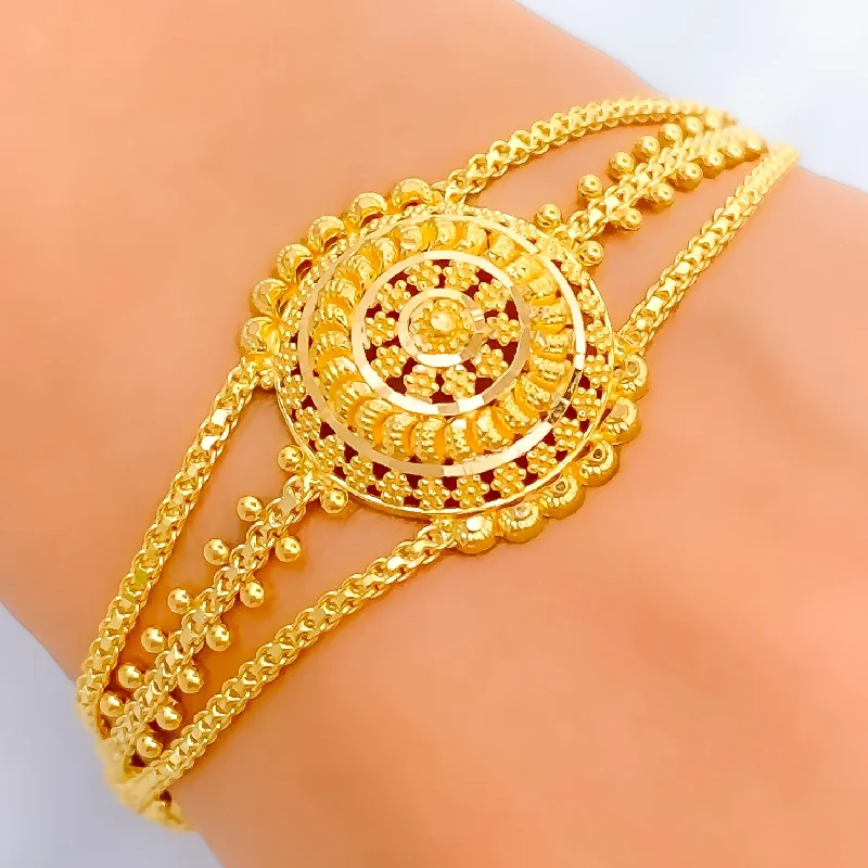 Women’s colorful bangles-Refined Floral Three Chain 22k Gold Bracelet