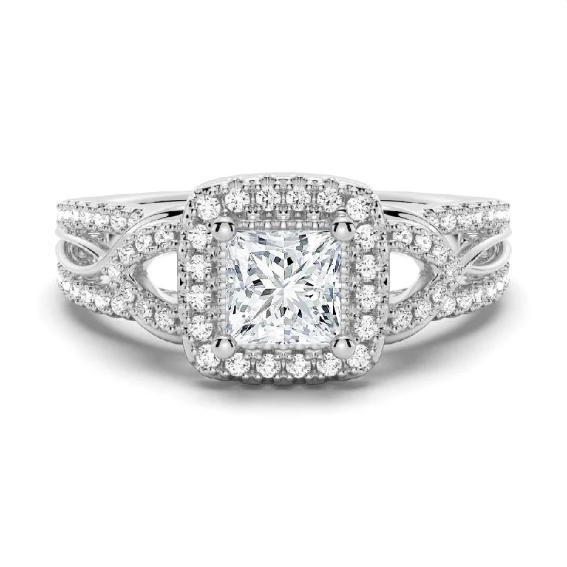 Women’s halo ring engagement set-Princess Cut Moissanite Vintage Engagement Ring With Infinite Band