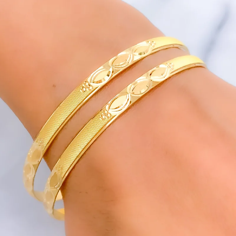 Women’s romantic bangles-Reflective Triple Marquise 22k Gold Bangle Pair