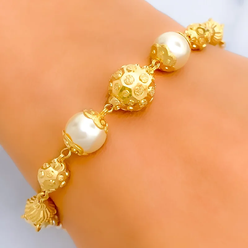 Women’s bold bracelets-Majestic Multi-Chain 22k Gold Pearl Bracelet