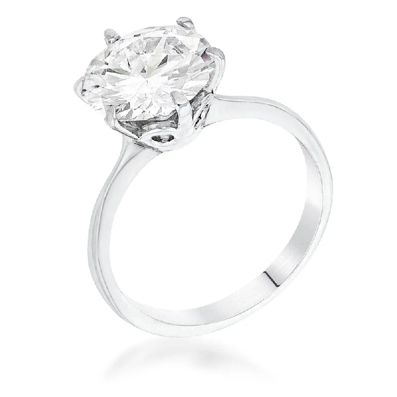 Women’s classic engagement rings-Rhodium 3.5 Carat Single Stone CZ Classic Solitaire Ring