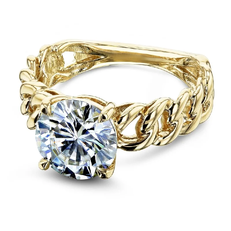 Women’s flower-shaped rings-Annello by Kobelli 14k Yellow Gold 2ct Round Moissanite Solitaire Chain Link Ring