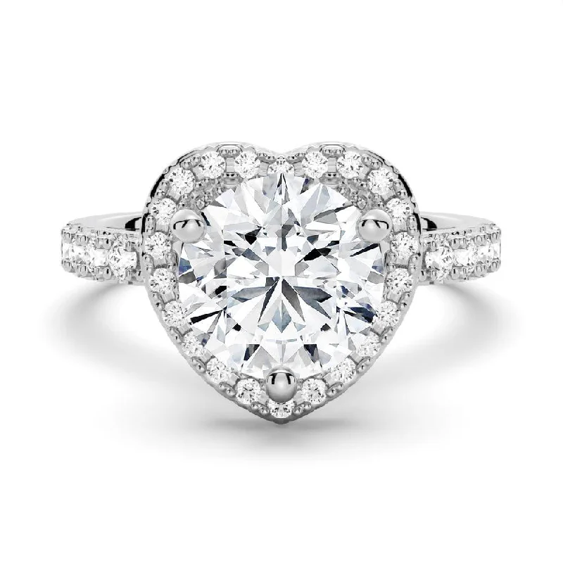 Women’s minimalist engagement rings-Brilliant Heart Moissanite Halo Engagement Ring