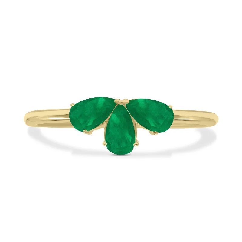 Women’s multi-stone rings-Marquee Jewels Emerald Pear Shape Three Stone Ring in 10K Yellow Gold