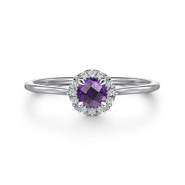 Women’s emerald engagement rings-14K White Gold Amethyst and Diamond Ring