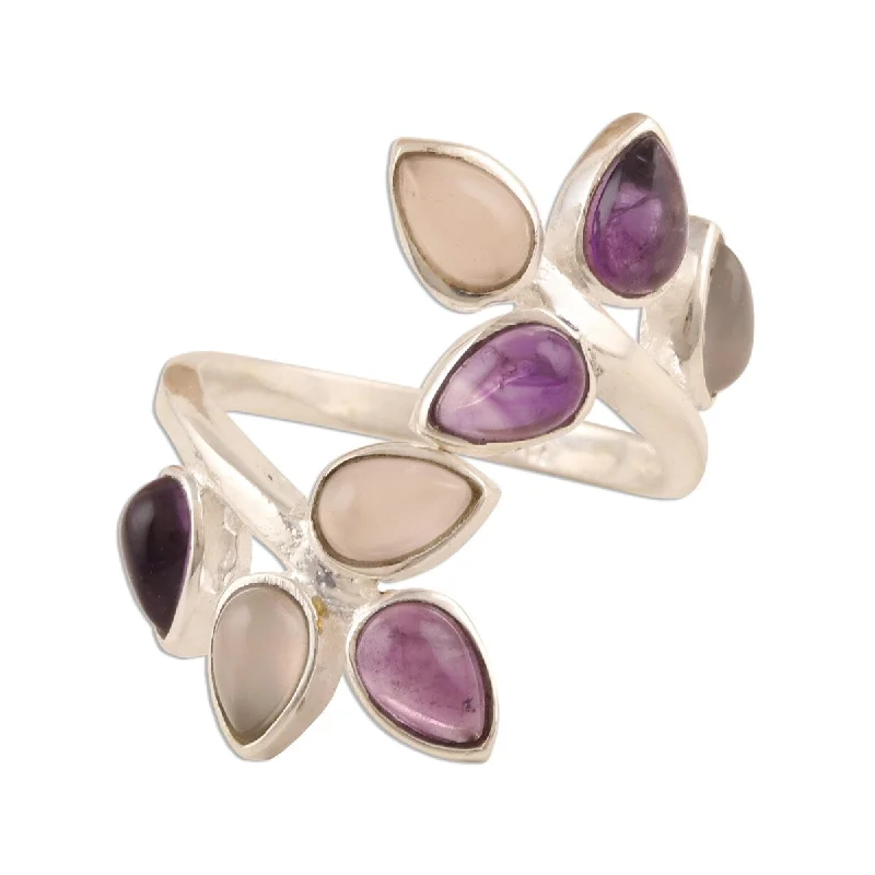 Women’s adjustable rings-NOVICA Leafy Glory, Amethyst and rose quartz cocktail ring