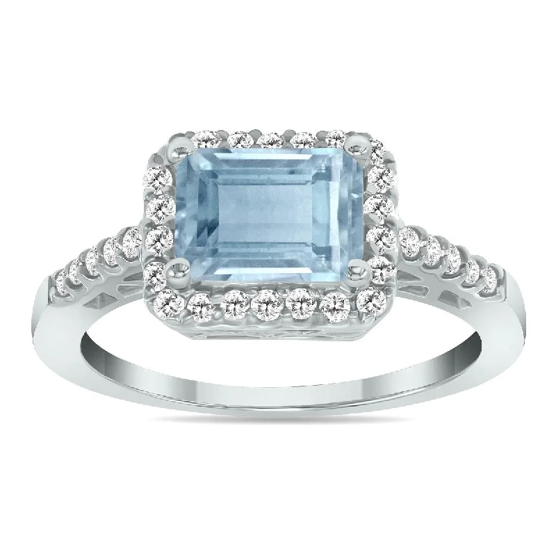 Women’s gold wedding bands-Marquee Jewels 2 1/2 Carat TW Emerald Cut Aquamarine Diamond Ring in 10K White Gold