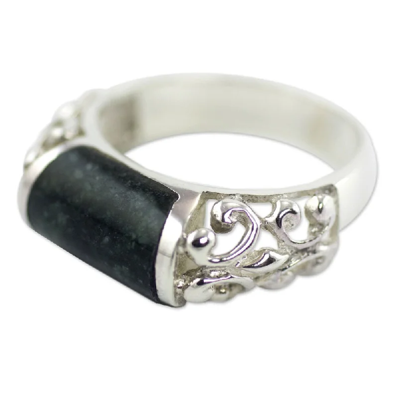 Women’s gemstone rings-Handmade Sterling Silver 'Sweet Maya' Jade Domed Ring (Guatemala)