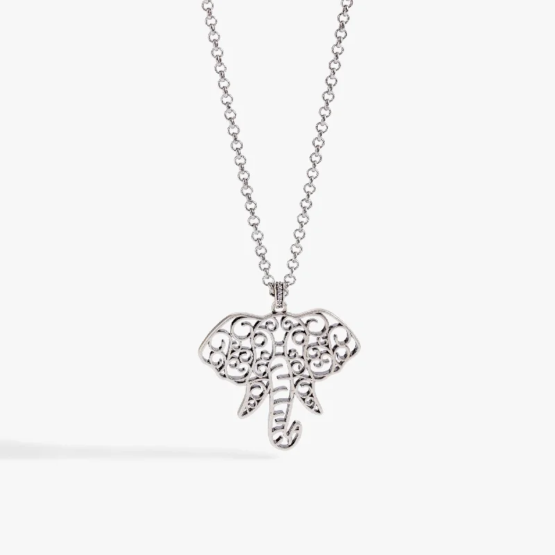 Women’s geometric necklaces-Filigree Elephant Adjustable Necklace