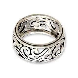 Women’s gold engagement rings-Handmade Sterling Silver 'Karangasem Castle' Band Ring (Indonesia)