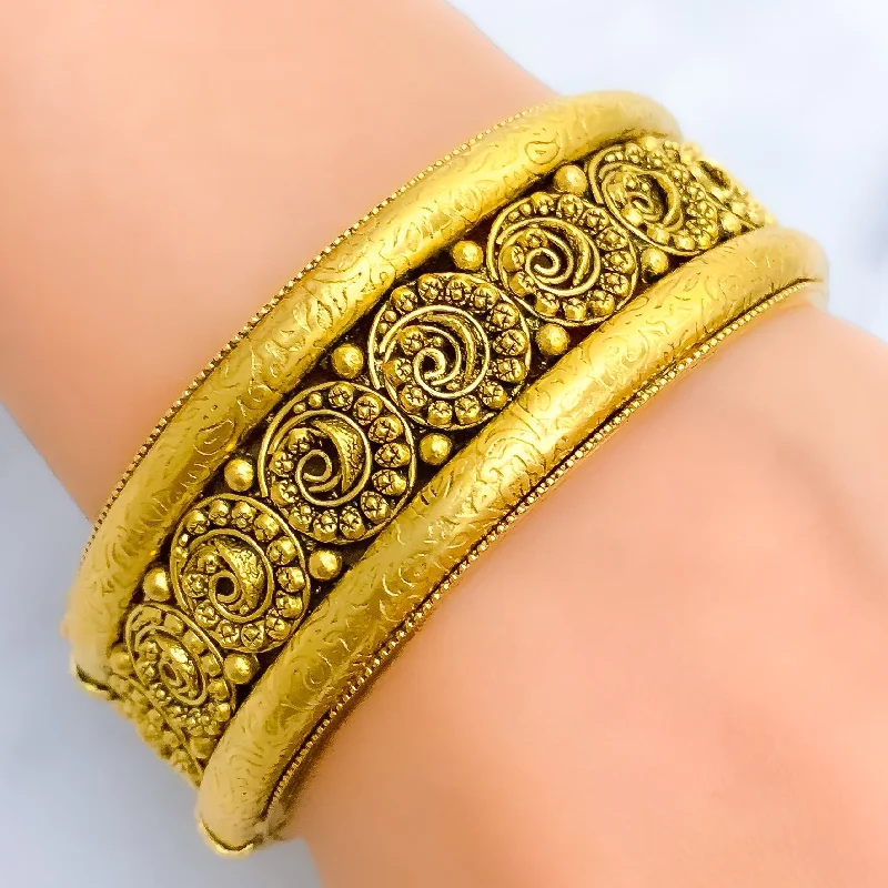 Women’s luxury diamond bracelets-Extravagant Curved Oxidized 22k Gold Bangle Cuff