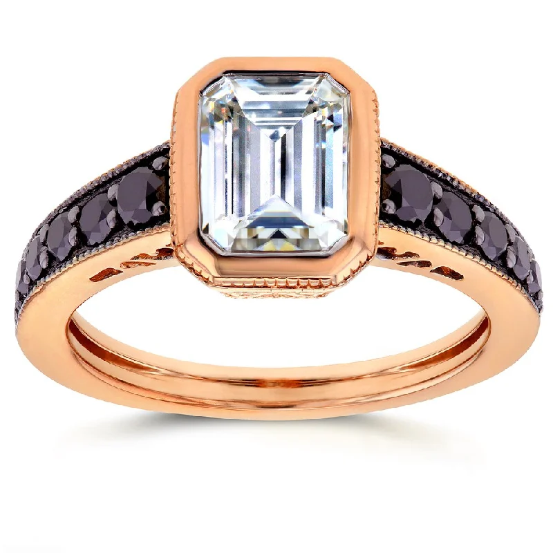 Women’s personalized rings-Annello by Kobelli 14k Rose Gold Emerald Moissanite Bezel and 2/5ct TDW Black Diamond Ring