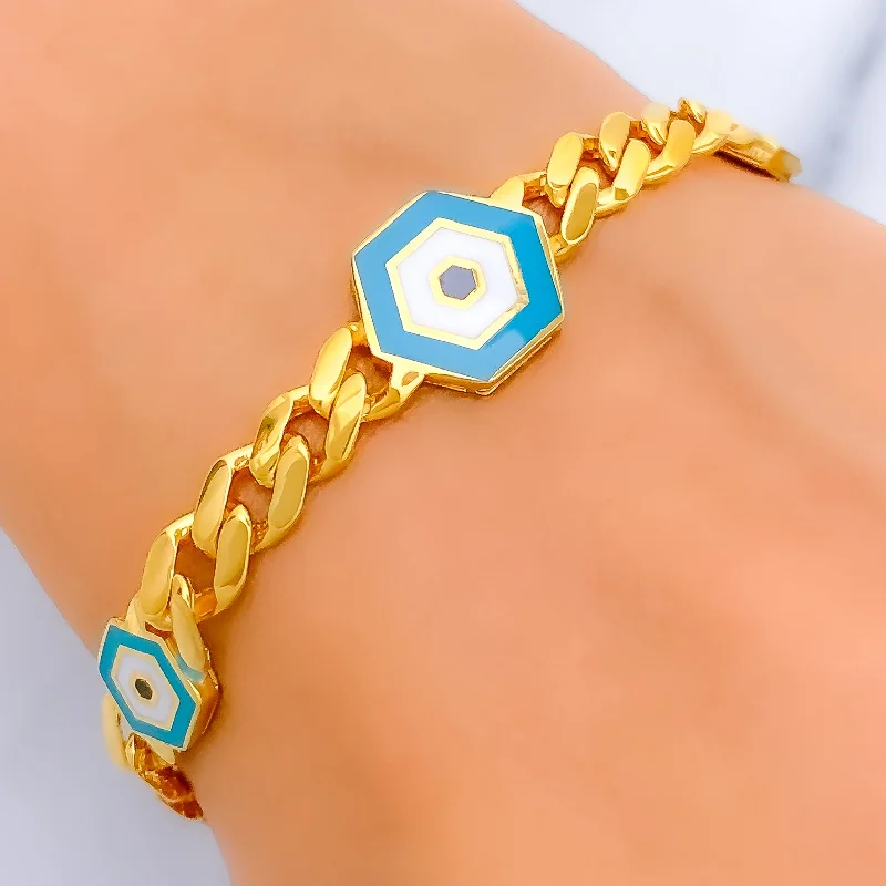 Women’s stackable silver bracelets-Unique Hexagonal 21k Gold Bracelet