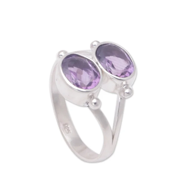 Women’s halo rings-Sterling Silver 'Twin Spirits' Amethyst Ring