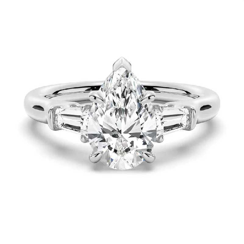 Women’s twist engagement rings-Pear-Shaped Moissanite Engagement Ring with Tapered Baguette Side Stones