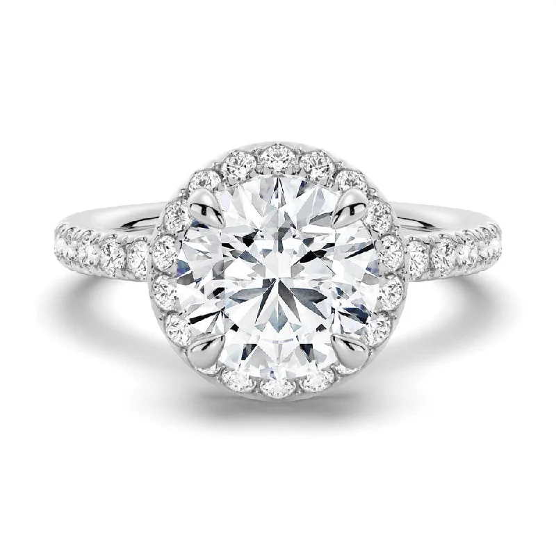 Women’s affordable engagement rings under $1000-Round Brilliant Micropavé Halo Moissanite Engagement Ring