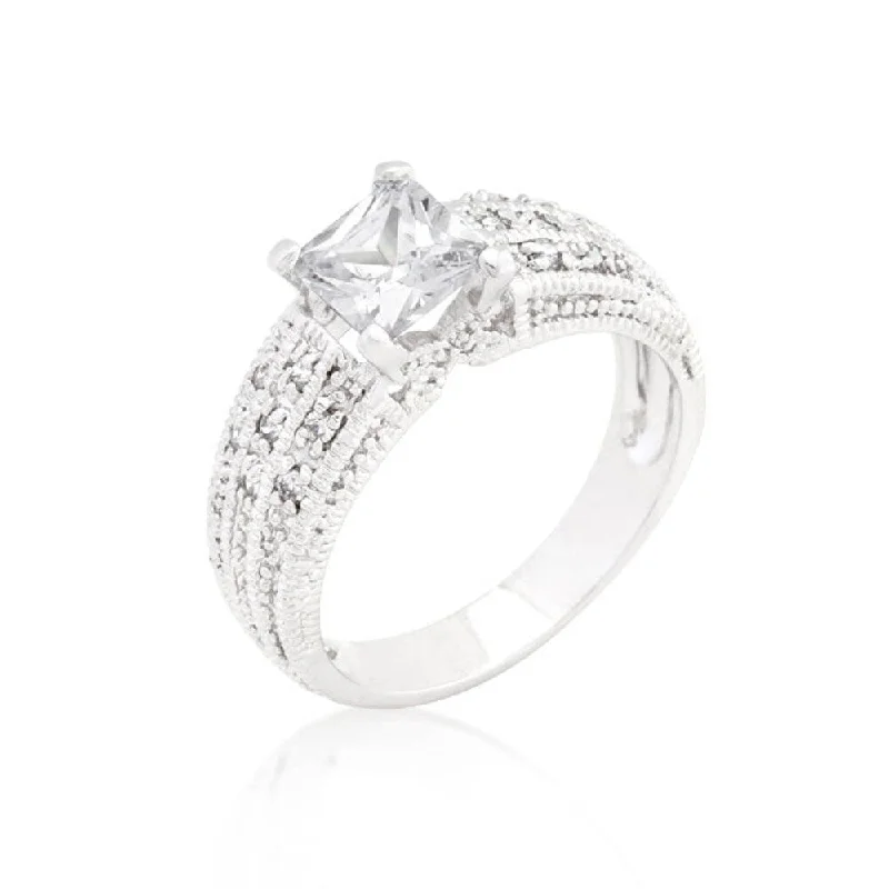 Women’s floral rings-Cubic Zirconia Princess Cut Ring