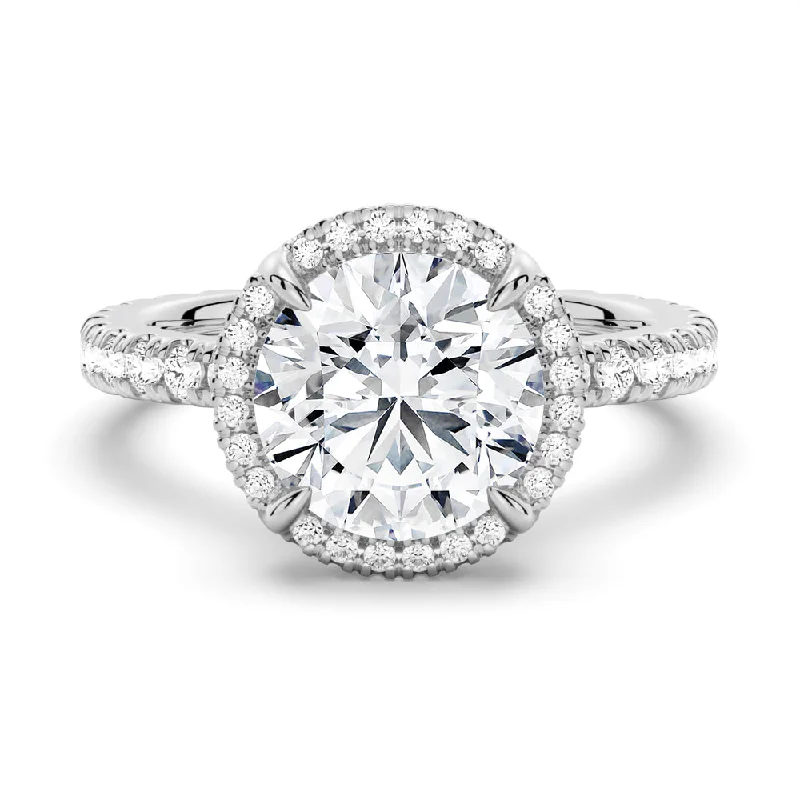 Women’s eternity engagement rings-Half Eternity Round Cut Moissanite Halo Engagement Ring