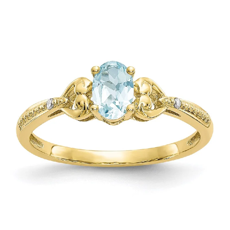 Women’s rose gold engagement rings with diamonds-10K Aquamarine and Diamond Ring-WBC-10XB276