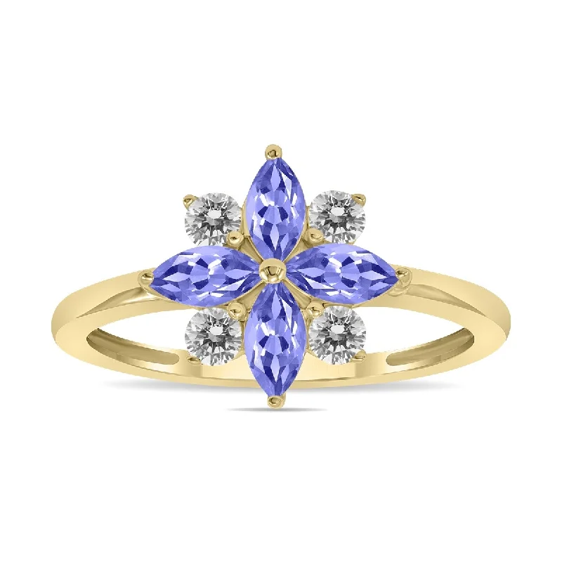 Women’s platinum diamond rings-Marquee Jewels 3/4 Carat TW Tanzanite and Diamond Flower Ring in 10K Yellow Gold