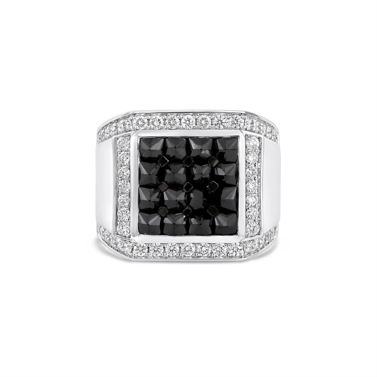 Women’s antique engagement rings-Gent's 18K White Gold White and Black Diamond Ring