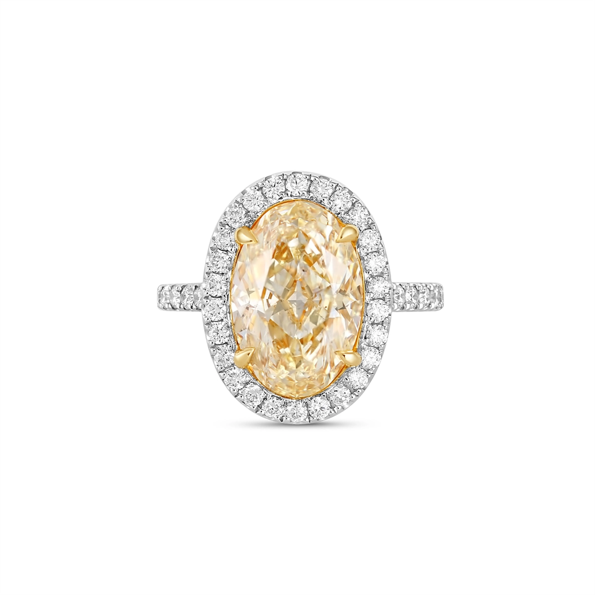 Women’s bold engagement rings-14K White and Yellow Gold Fancy Yellow Oval Diamond Ring with Halo