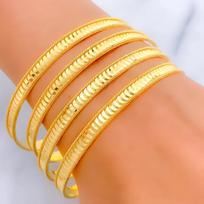 Women’s colorful bangles-Magnificent Shiny Crescent 22k Gold Bangles